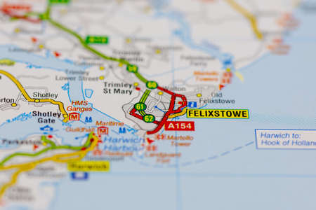 02-19-2021 Portsmouth, Hampshire, UK Felixstowe and surrounding areas shown on a road map or Geography mapのeditorial素材