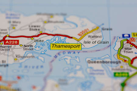 02-19-2021 Portsmouth, Hampshire, UK Thamesport and surrounding areas shown on a road map or Geography mapのeditorial素材