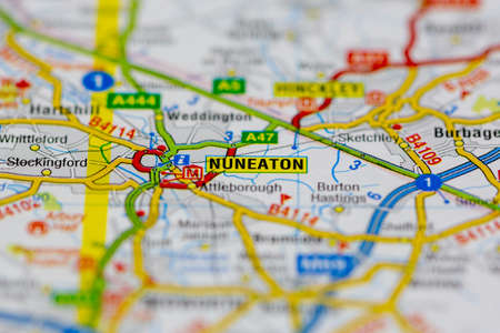 02-19-2021 Portsmouth, Hampshire, UK Nuneaton and surrounding areas shown on a road map or Geography mapのeditorial素材