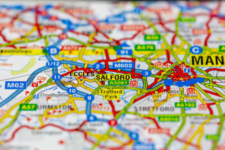 02-19-2021 Portsmouth, Hampshire, UK Salford and surrounding areas shown on a road map or Geography mapのeditorial素材