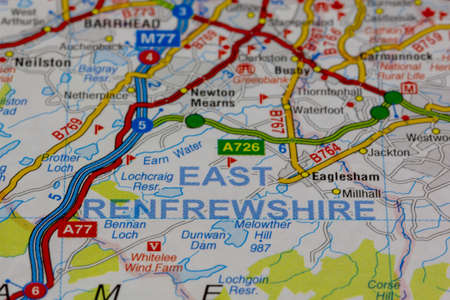 02-19-2021 Portsmouth, Hampshire, UK East Renfrewshire and surrounding areas shown on a road map or Geography mapのeditorial素材