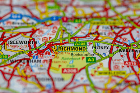 02-19-2021 Portsmouth, Hampshire, UK Richmond and surrounding areas shown on a road map or Geography mapのeditorial素材