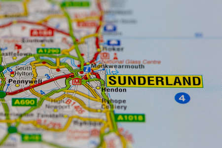 02-19-2021 Portsmouth, Hampshire, UK Sunderland and surrounding areas shown on a road map or Geography mapのeditorial素材