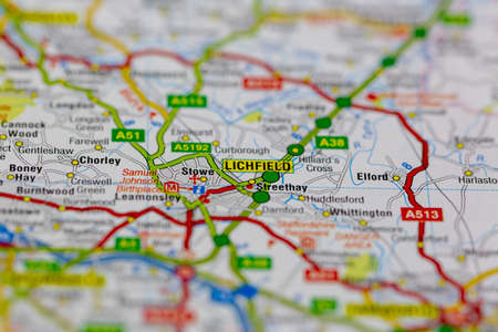 02-19-2021 Portsmouth, Hampshire, UK lichfield and surrounding areas shown on a road map or Geography mapのeditorial素材