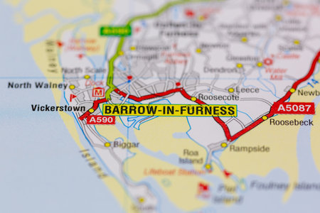 02-19-2021 Portsmouth, Hampshire, UK Barrow in furness and surrounding areas shown on a road map or Geography mapのeditorial素材