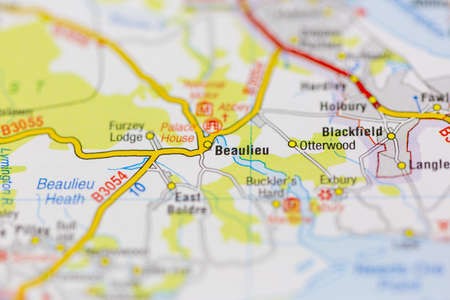 02-24-2021 Portsmouth, Hampshire, UK Beaulieu in The new Forest shown on a road map or geography mapのeditorial素材