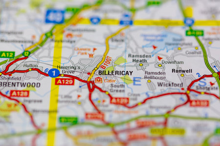 02-24-2021 Portsmouth, Hampshire, UK Billericay shown on a road map or geography mapのeditorial素材