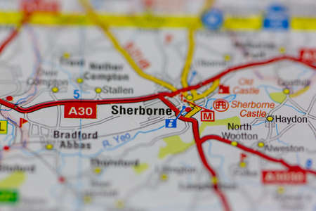 02-24-2021 Portsmouth, Hampshire, UK Sherborne shown on a road map or geography mapのeditorial素材