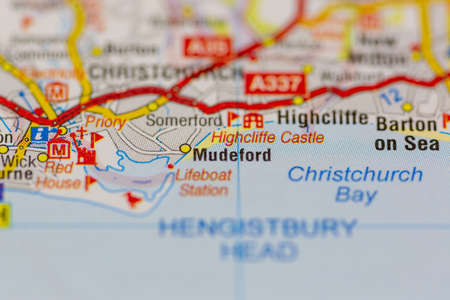 02-24-2021 Portsmouth, Hampshire, UK Mudeford shown on a road map or geography mapのeditorial素材