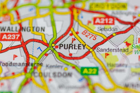 02-24-2021 Portsmouth, Hampshire, UK Purley shown on a road map or geography mapのeditorial素材