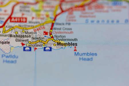02-24-2021 Portsmouth, Hampshire, UK Mumbles shown on a road map or geography mapのeditorial素材