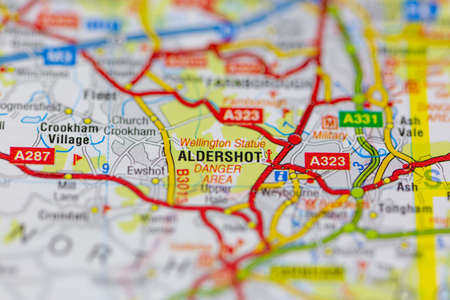 02-24-2021 Portsmouth, Hampshire, UK Aldershot shown on a road map or geography mapのeditorial素材