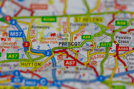 02-24-2021 Portsmouth, Hampshire, UK Prescot shown on a road map or geography mapのeditorial素材