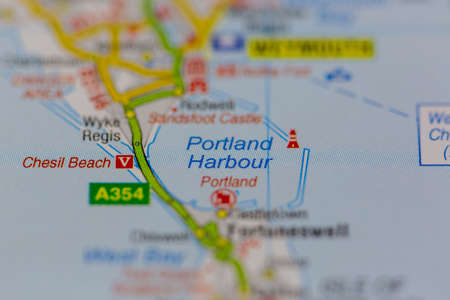 02-24-2021 Portsmouth, Hampshire, UK Portland Harbour shown on a road map or geography mapのeditorial素材