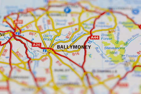 02-24-2021 Portsmouth, Hampshire, UK Ballymoney shown on a road map or geography mapのeditorial素材