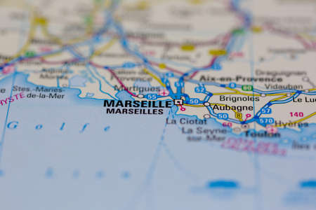 02-26-2021 Portsmouth, Hampshire UK Marseille shown on a Road map or a geography mapのeditorial素材