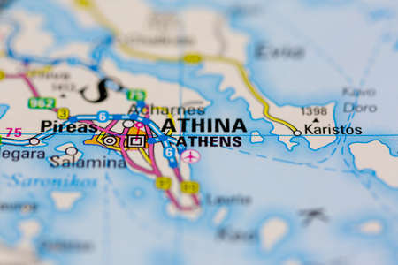 02-26-2021 Portsmouth, Hampshire UK Athens shown on a Road map or a geography mapのeditorial素材