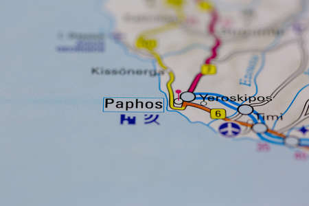 02-26-2021 Portsmouth, Hampshire UK Paphos shown on a Road map or a geography mapのeditorial素材