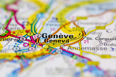 02-26-2021 Portsmouth, Hampshire UK Geneva shown on a Road map or a geography mapのeditorial素材