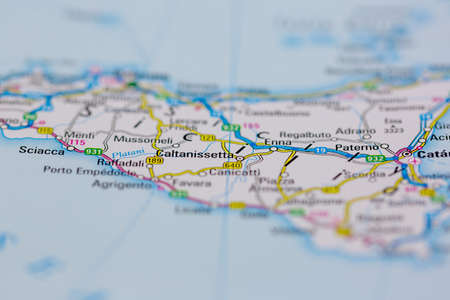 02-26-2021 Portsmouth, Hampshire UK Sicily shown on a Road map or a geography mapのeditorial素材