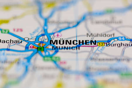 02-26-2021 Portsmouth, Hampshire UK Munich or Munchen shown on a Road map or a geography mapのeditorial素材