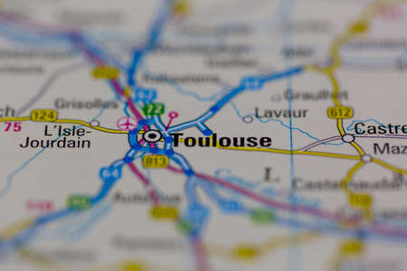 02-28-2021 Portsmouth, Hampshire, UK Toulouse Shown on a road map or Geography mapのeditorial素材