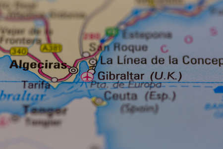 02-28-2021 Portsmouth, Hampshire, UK Gibraltar Shown on a road map or Geography mapのeditorial素材