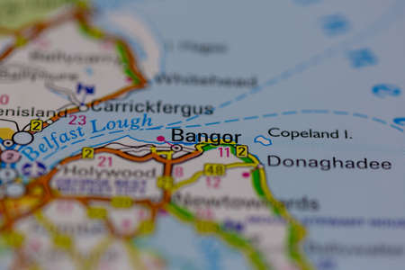 02-28-2021 Portsmouth, Hampshire, UK Bangor Shown on a road map or Geography mapのeditorial素材