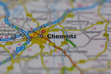 02-28-2021 Portsmouth, Hampshire, UK Chemnitz Shown on a road map or Geography mapのeditorial素材