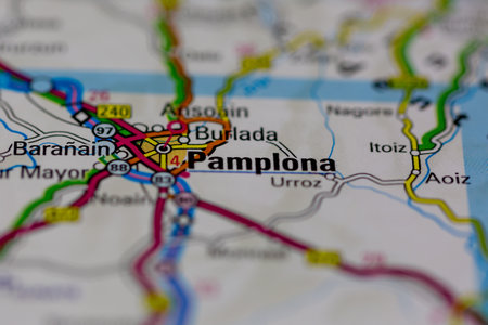 02-28-2021 Portsmouth, Hampshire, UK Pamplona Shown on a road map or Geography mapのeditorial素材