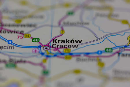 02-28-2021 Portsmouth, Hampshire, UK Cracow or Krakow Shown on a road map or Geography mapのeditorial素材