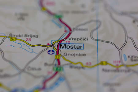02-28-2021 Portsmouth, Hampshire, UK Mostar Shown on a road map or Geography mapのeditorial素材