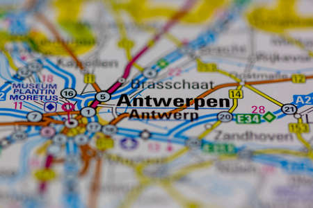 02-28-2021 Portsmouth, Hampshire, UK Antwerp Shown on a road map or Geography mapのeditorial素材