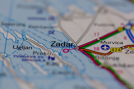 02-28-2021 Portsmouth, Hampshire, UK Zadar Shown on a road map or Geography map