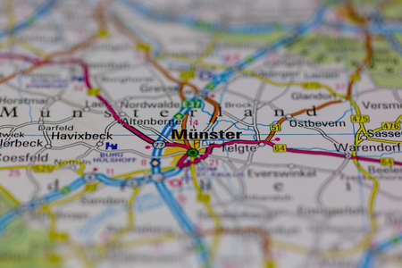 02-28-2021 Portsmouth, Hampshire, UK Munster in Germany Shown on a road map or Geography mapのeditorial素材