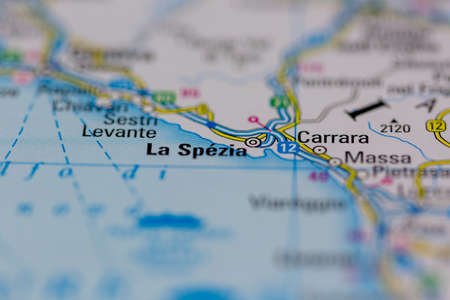 03-01-2021 Portsmouth, Hampshire, UK La Spezia Shown on a road map or Geography map and atlasのeditorial素材