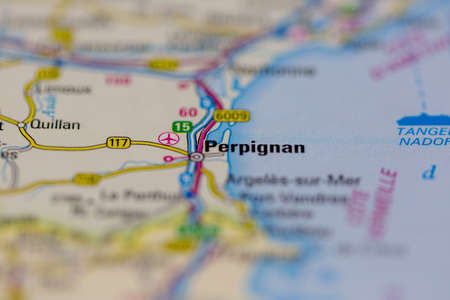 03-01-2021 Portsmouth, Hampshire, UK Perpignan Shown on a road map or Geography map and atlasのeditorial素材