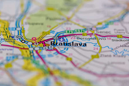 03-01-2021 Portsmouth, Hampshire, UK Bratislava Shown on a road map or Geography map and atlasのeditorial素材