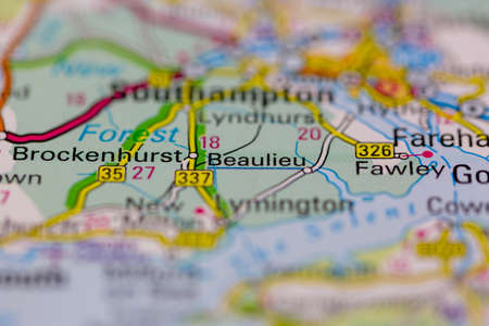 03-01-2021 Portsmouth, Hampshire, UK Beaulieu Shown on a road map or Geography map and atlasのeditorial素材