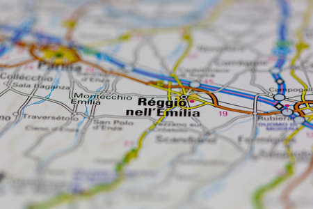 03-01-2021 Portsmouth, Hampshire, UK Reggio Nell Emilia Shown on a road map or Geography map and atlasのeditorial素材