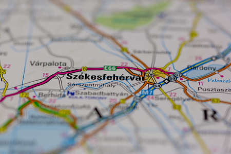 03-01-2021 Portsmouth, Hampshire, UK Szekesfehervar Shown on a road map or Geography map and atlasのeditorial素材
