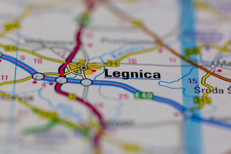 03-01-2021 Portsmouth, Hampshire, UK Legnica Shown on a road map or Geography map and atlasのeditorial素材