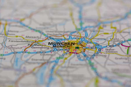 03-01-2021 Portsmouth, Hampshire, UK Munich or Munchen Shown on a road map or Geography map and atlasのeditorial素材