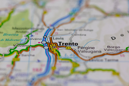 03-01-2021 Portsmouth, Hampshire, UK Trento Shown on a road map or Geography map and atlasのeditorial素材