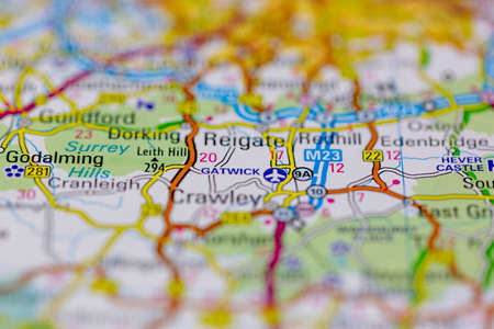 03-16-2021 Portsmouth, Hampshire, UK Gatwick Airport Shown on a geography map or road mapのeditorial素材