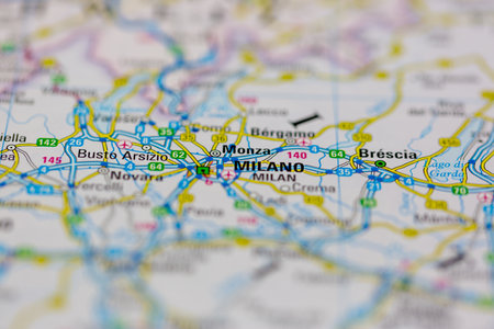 03-22-2021 Portsmouth, Hampshire, UK Milan or Milano Shown on a Geography map or road mapのeditorial素材