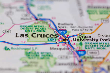 04-26-2021 Portsmouth, Hampshire, UK Las Cruces New Mexico USA and surrounding areas Shown on a road map or Geography mapのeditorial素材