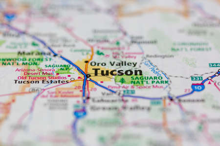 04-26-2021 Portsmouth, Hampshire, UK Tucson Arizona USA and surrounding areas Shown on a road map or...