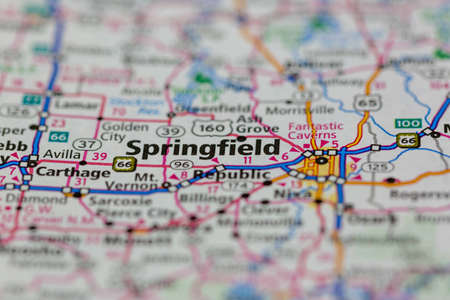 04-26-2021 Portsmouth, Hampshire, UK Springfield Missouri USA and surrounding areas Shown on a road map or Geography mapのeditorial素材