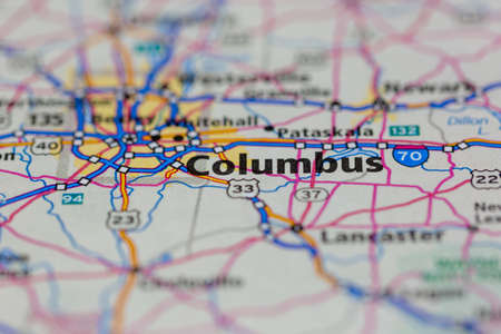 04-26-2021 Portsmouth, Hampshire, UK Columbus Ohio USA and surrounding areas Shown on a road map or Geography mapのeditorial素材